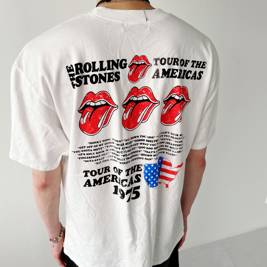 롤링스톤즈 티셔츠 오버핏 반팔 프레젠트 락밴드 하프티 (남녀공용) (2color)