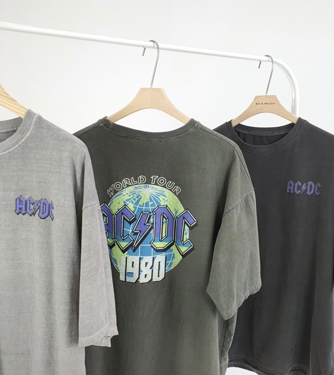 ACDC 티셔츠 피그먼트 오버핏 스트릿 반팔 프린팅 메탈리카 락 빅사이즈 (2color)